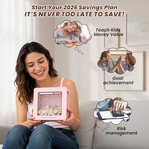 Summidate Wooden Money Saving Box, 10000 Challenge Cash Vault Savings Box with Tracker Stickers and Removable Windows, Reusable Piggy Bank for Adults & Kids, Birthday/Baby Shower/Wedding Gift - Thumbnail 6