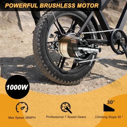 MOVCAN V30 20in Fat Tire Electric Bike for Adults 1000W(Peak 1500W) Motor,28MPH & 70 Miles,with Basket,7 Speed Gear Full Suspension,Digital Display, Electric Bicycle for Commuting/ Off-roading,Brown - Thumbnail 2
