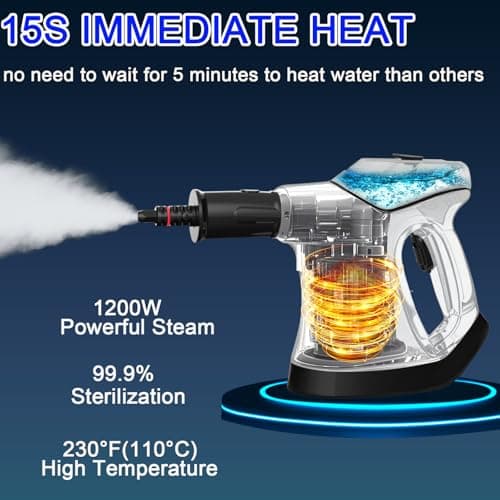 Handheld Steam Cleaner for Home, 10S Immediate Heat Hand Held Steam Cleaner, with Visualized Large Water Tank & 9 PCS Accessories & Safety Lock, for Kitchen,Couch,Floor,Window,Car (WHITE+BLACK) - Thumbnail 3