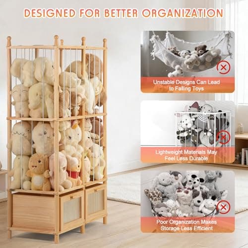 Kompaktayc Stuffed Animal Storage with Two Wooden Drawers, 280L Extra Large Capacity Plush Toy Organizer Tower, Solid Wood Stuffed Animal Zoo Storage for Bedroom, Playroom&Home Organization - Thumbnail 4