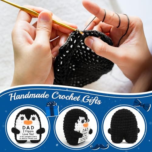 Fathers Day Dad Gifts from Daughter Son Birthday, Handmade Crochet Penguin Father's Day Dad Birthday Gifts, Mini Funny I Love You Gift for Dads Bonus Step Daddy Father Mens Positive Cute Decor - Thumbnail 3