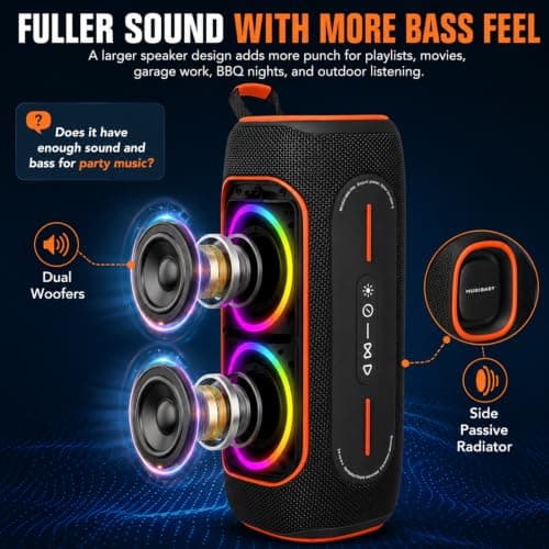 Musibaby Black 80W Waterproof Portable Bluetooth Speaker for Outdoor Use - Thumbnail 3