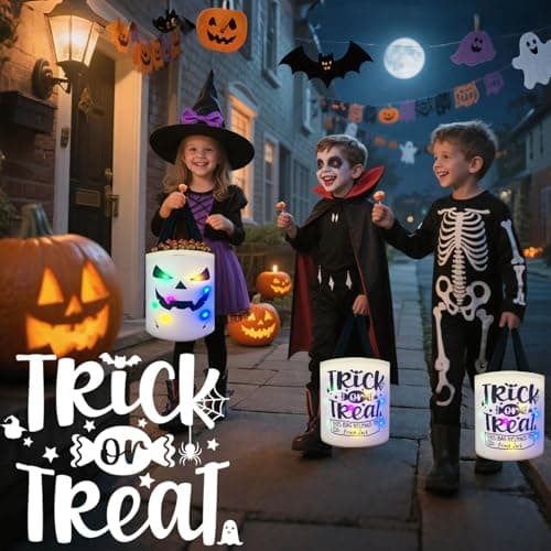 Halloween Trick or Treat Bags Candy Bucket, Upgraded Light Up Ghost Basket Decoration Multipurpose Reusable Goody Sweet Buckets for Scary Night Party Supplies Favors Festival Decor Gifts 1 Pack - Thumbnail 5