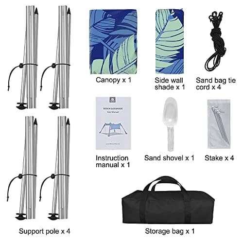 Beach Canopy Tent Shade with Sidewalls 10x10FT, 6.6FT Tall, UPF50+ Sun Shelter, Windproof & Water Resistant, Includes Guylines Sand Shovel Stability Poles, Easy Up for Beach Outdoor Camping Backyard - Thumbnail 6