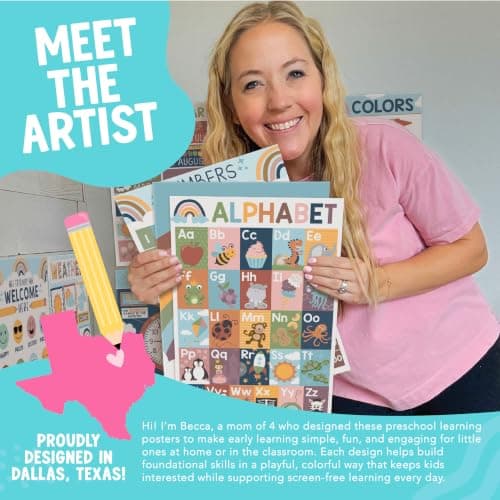 Hadley Designs 16 Educational Posters for Classroom Decor - Boho Educational Posters for Toddlers 1-3, Toddler Learning Posters for Kids Ages 3-5, Kindergarten & Preschool Classroom Must Haves - Thumbnail 2