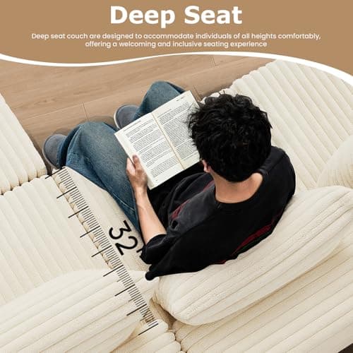 PATAVOT 104 Inch Cloud Couch Sectional,Corduroy Boneless Couches for Living Room,L-Shaped Modular Sectional Sofa with Removable Ottoman and Deep Seat,No Assembly Required,Beige - Thumbnail 3