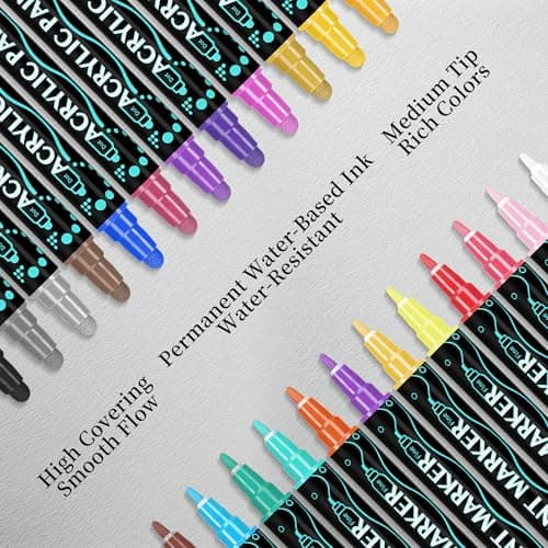 SMOOTHERPRO Acrylic Paint Markers, 24 Colors Dual Tip Acrylic Paint Pens for Wood, Canvas, Stone, Pumpkins, Rock Painting, Glass, Plastic, Ceramic, DIY Crafts Art Supplies - Thumbnail 4