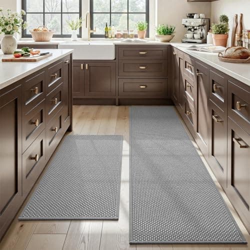 MontVoo Absorbent Kitchen Rug Sets Washable,Rubber Backing Runner Rugs Sets for Kitchen Floor Non Slip, Front of Sink, Kitchen Mats for Floor 2 Piece(Grey,17"x28"+17"x47")