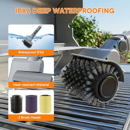 Electric Grill Brush for Outdoor, Rechargeable BBQ Grill Cleaner with 3 Heads,Cordless Rechargeable Grill Brush,3-Speed-450 RPM,150 Mins Runtime Grill Cleaning Brush - Thumbnail 5