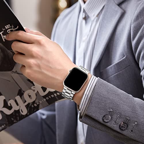 Lerobo Metal Band Compatible With Apple Watch Bands Series 3/2/1 38mm,Classic Stainless Steel Metal Strap for iWtach with 2 Pack Screen Protector Cases for Apple Watch Series 3 2 1 Men Women - Thumbnail 5