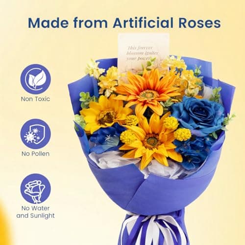 TINGE TIME Preserved Flowers Bouquet, Sunflower and Rose Bouquet, Flowers for Delivery, Graduation Gifts Teacher Appreciation Gifts Birthday Flowers Gifts for Women Mom Grandma Wife Friends - Thumbnail 5