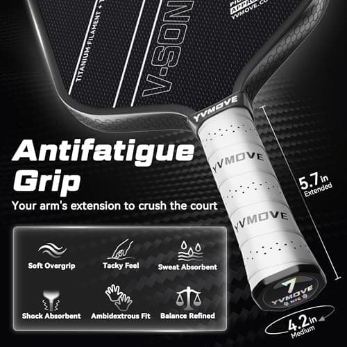 Pickleball Paddles for Advanced Players | Control & Power | Ti-Carbon Hybrid Face | V-Sonic III Kinetic Core 16MM | Large Sweet Spot | Mid-Weight | Extended Grip | USAPA (Black) - Thumbnail 5