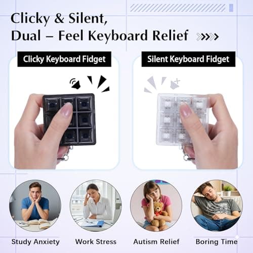 Netholid 2 PCS 9-in-1 Keyboard Fidget Toy for Adults Silent and Loud Keyboard Clicker Keychain Stress Relief Fidget Toys for Office Asmr Anxiety Autism (Black&White, 9 in 1-2P) - Thumbnail 5