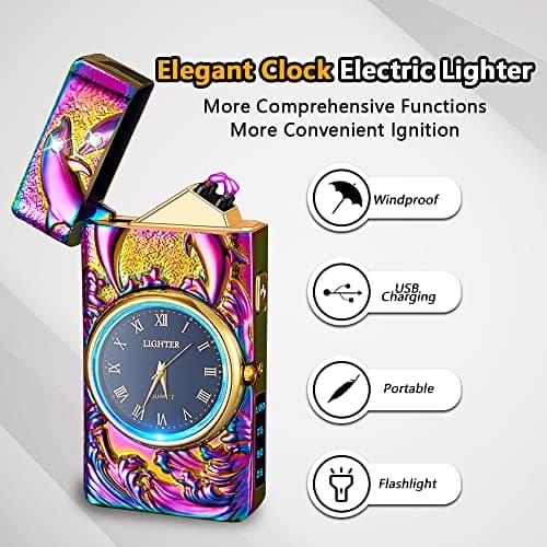 RSBYE Watch Lighter, Electric Dual Arc Plasma Lighter with Clock, Flashlight and USB Rechargeable Battery for Candles, Incense, Camping, Gift for Women and Men (Dolphin Mutil) - Thumbnail 3