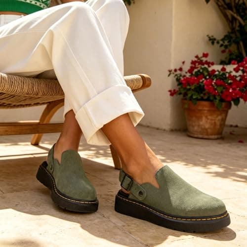 Athlefit Women's Clogs Shoes with Back Strap Comfortable Latex Footbed Slip-On Slingback Mules for Work Walking Daily Wear, Olive Green, Size 8.5, AD01254 - Thumbnail 3