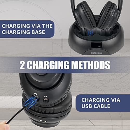 Retekess TA006 TV Headphones Wireless for Seniors,Wireless Headphones for TV Watching,Power Display,No Lip-Sync Delay,Support Optical,Coaxial,AUX, RCA, with Charging Dock (Pack of 1) - Thumbnail 5
