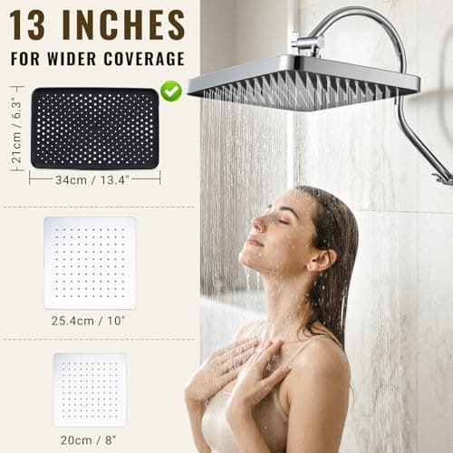 13 Inch Rainfall Shower Head with Multi-Function Handheld Sprayer Combo, 3-Way Metal Extended Diverter with Holder and Metal Adjustable Curved Shower Extension Arm, Extra Long Hose Chrome - Thumbnail 2