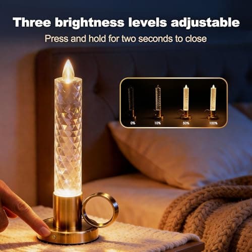 JandCase Flameless Candles, Rechargeable Taper Candles Battery Operated, LED Acrylic Crystal Pillar Candles, 0.4W Dimmable Small Cordless Table Lamp for Valentines Wedding Centerpiece Decorations - Thumbnail 2