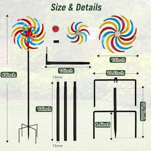 CBAXEAXM Colorful Kinetic Wind Spinner for Outdoor 13" W Metal Windmill Wind Sculptures with 5 Prong Stake, Easy to Rotate Metal Yard Art for Garden Patio Lawn Backyard Decor - Thumbnail 5