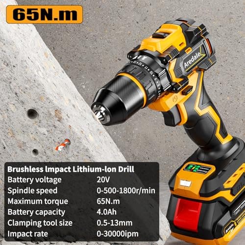 Aredale 20V Cordless Drill Set, Brushless Power Drill Driver with 2*2.0Ah Battery and Charger, 3/8" Keyless Chuck, 2 Variable Speed with LED, Professional Drill Bits Kit for Home DIY and Woodworking - Thumbnail 6
