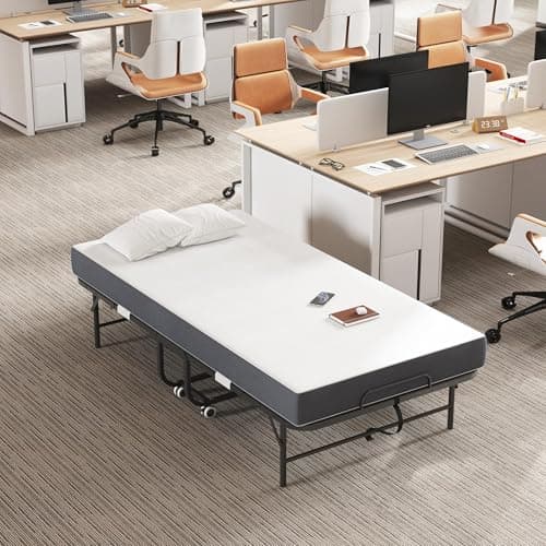 BIZOEIRON Folding Bed with Mattress for Adults, 75" x 38" Foldable Bed, Twin Size Metal Bed Frame with Wheels, Portable Rollaway Bed for Guest, Travel - Thumbnail 2