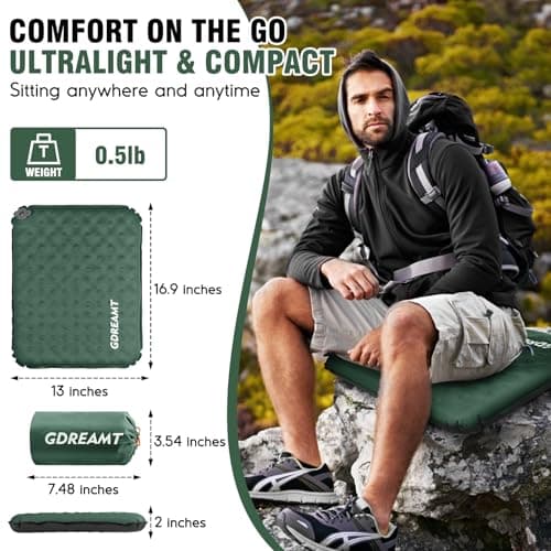 GDREAMT Inflatable Seat Cushion, Self-Inflating Memory Foam Stadium Seats Cushion Lightweight & Compact Chair Sitting Pad Airplane Cushion for Long Flight Travel Outdoor Camping Car Bleachers Office - Thumbnail 2