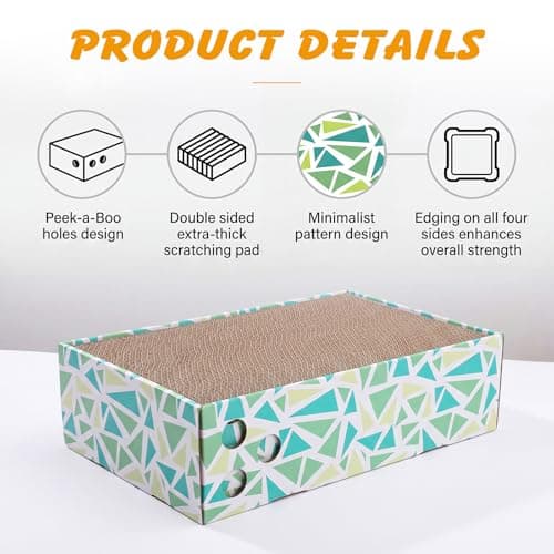 Cat Scratch Pad with Box, 5 Packs in 1 Cat Scratcher Board for Indoor Cats, Reversible Heavy-Duty Corrugated Scratching Board for Cats, Medium and Small Cats, Furniture Protection - Thumbnail 4