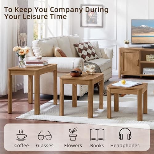 Joaxswe Farmhouse Nesting Tables Set of 3, Brown - Thumbnail 6
