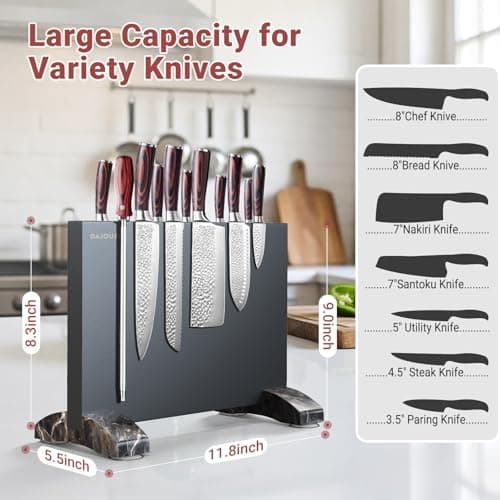 Magnetic Knife Block, Magnetic Kitchen Knife Holder Stand with Strong Magnet Strip for Kitchen Counter, Stainless Steel Double-Sided Universal Knife Storage Rack Organizer Without Knives-Black - Thumbnail 4