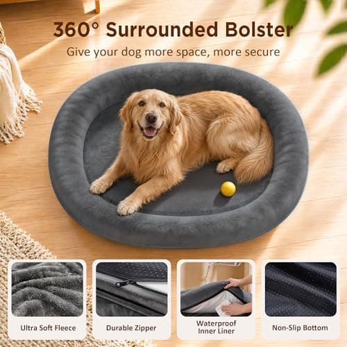 WOZOKE Orthopedic Dog Bed for Large Dogs, Waterproof Dog Bed for Large Size Dogs with Bolsters, Egg Crate Foam Sofa Bed with Washable Removable Cover & Non-Slip Bottom, Dark Grey - Thumbnail 2