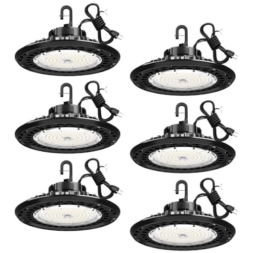 YXL 200W 6 Pack Super Bright UFO High Bay Led Shop Lights, 30000LM 5000K, 0-10V Dimmable, US Plug 5' Cable, 100-277V High Bay Lights for Shop, Barn, Warehouse, UL Listed - Image 1