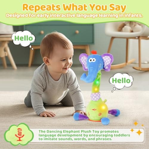 Dancing Talking Elephant Baby Toy, Elephant Stuffed Animal Interactive Toy, Repeating What You Say, Singing 10 Children's Song, Glow & Melody Elephant Plush Toy for Toddlers 1-3 Years Old (Elephant) - Thumbnail 4