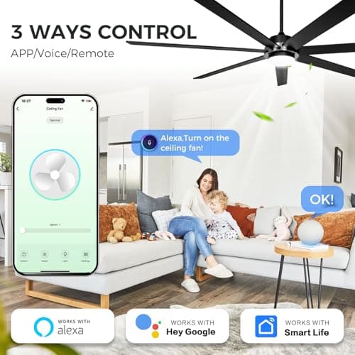 72 Inch Smart Modern Ceiling Fan with Light and Compatible with Alexa Voice - Thumbnail 2