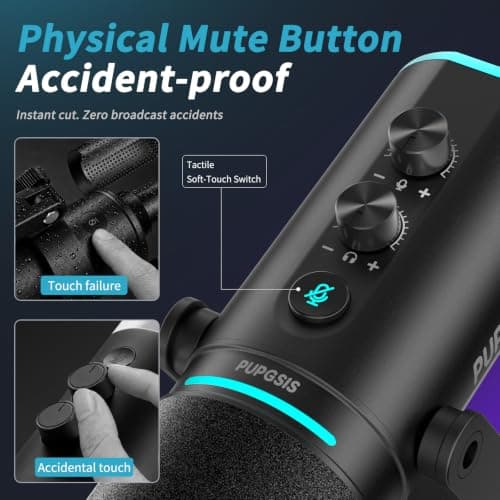 PUPGSIS XLR/USB Podcast Microphone, Gaming Mic with Mute Button, Reverb Effects, Noise Cancellation, Boom Arm Stand, Headphones Jack, Dynamic Microphone for Streaming/Recording/Gaming/Vocal-Black - Thumbnail 6