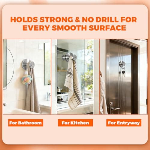 2026 Upgraded Drill-Free Suction Cup Hooks, Stainless Steel Suction Cup Hooks for Shower, Mirror, Wall, Bathroom, Glass, Hanging Towels - 4 Pack - Thumbnail 6