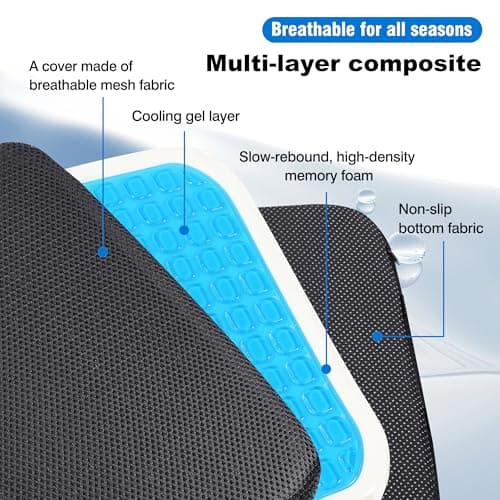 SCOMEE Gel Memory Foam Seat Cushion with Washable Cover Non-Slip Thick Chair Cushion with Portable Handle & Storage Pocket Adjustable Chair Pad for Long Sitting (Black) - Thumbnail 2