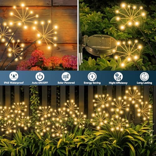Slyuexu Solar Garden Lights 2 Pack Waterproof Swaying Starburst Light Solar Outdoor Lights for Yard Patio Walkway Pathway Party Wedding Decoration, Unique Gifts for Women, Warm White - Thumbnail 4