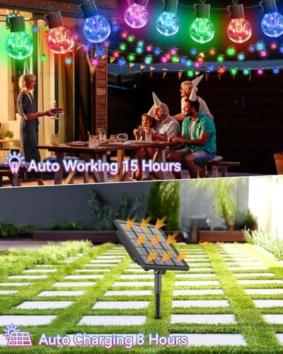 Solar String Lights Outdoor Waterproof,50FT 25LEDs Warm White & Multicolor Hanging Lights G40 Globe Solar Powered String Lights Outdoor with 8 Modes,Timer,Solar String Light for Outside Patio Yard - Thumbnail 3