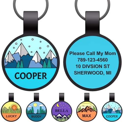 GiSUREY Silicone Dog Tags Personalized for Pets - Silent Dog Cat Name Tag with Deeply Engraved - Soft Pet ID Tags for Collars with Art Design Pattern (Round)