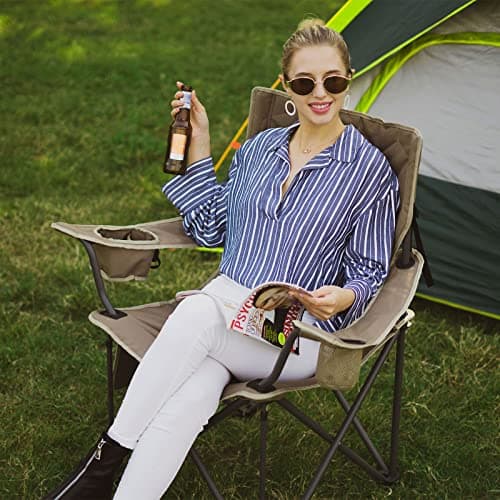 SUNNYFEEL Camping Chairs for Adults, Oversized Camping Chair Heavy Duty 500LBS, Portable Lawn Chair with Cup Holder, Side Pocket&Bag for Outdoor Camping/Beach/Picnic/Fishing, Blue - Thumbnail 2