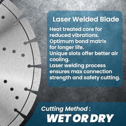 RHAPSODY 16 Inch Laser Welded Diamond Concrete Saw Blade, Segmented Premium Diamond Blade General Purpose Dry/Wet Cutting Concrete, Reinforced Concrete, Masonry, Brick, Block,1"-20mm Arbor - Thumbnail 5