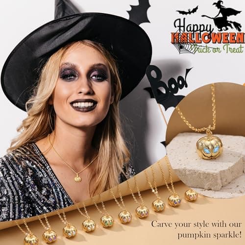 Halloween Pumpkin Necklace, Halloween Necklace September Birthday Gifts Sapphire Birthstone Necklaces for Women Trendy Adjustable 14k Plated No Tarnish Gold Pumpkin Necklaces - Thumbnail 2