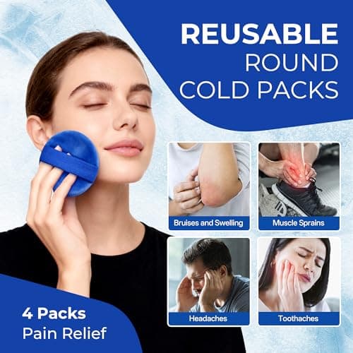 DICEVER Reusable Round Soft Gel Cold Packs for Injuries, Toddler Ice Packs for Boo Boos, Small Cold Compress Ice Pack for Relieving Knee, Ankle, Tooth, Head Soreness, Muscle Strain, 4 Packs - Thumbnail 2