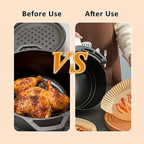 Disposable Air Fryer Paper Liners, 100 Pcs Round Non-Stick Parchment Paper, Oil-proof,Water-proof Cooking Baking Roasting Filter Pater for Air Fryers Basket, Microwave Oven, Frying Pan - Thumbnail 4