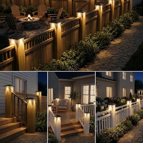 T-SUN 4x4 Solar Post Cap Lights 12 Pack, Warm White Solar Post Cap Lights with 12 LEDs, IP65 Outdoor Solar Post Cap Lights for Wood/Vinyl Fence Posts, Deck, Patio, Garden, Porch - Thumbnail 6