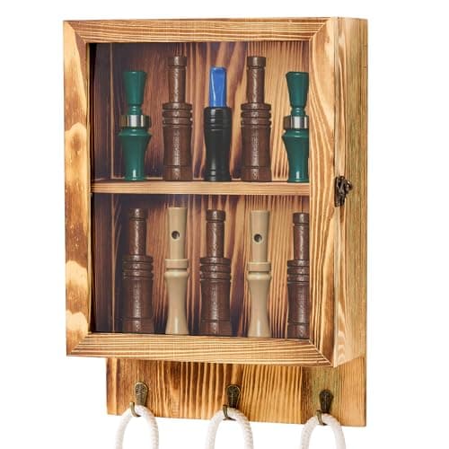 Dononr Duck Call Display Rack with 10 Slots and 3 Lanyard Hooks – Duck Hunting Gear with Clear Acrylic Door – Wood Wall Mounted Storage Case Organizer for Men and Collectors, Rustic - Image 1