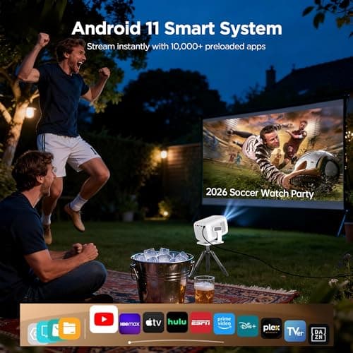Mini Portable Projector for Home & Outdoor Cinema, Smart Projector Android 11, 1080P FHD 600 ANSI, 4K Support, WiFi 6 Bluetooth 5.4, Auto Focus Keystone, Short Throw Proyector, Movie Projectors - Thumbnail 4
