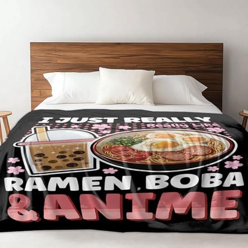 Ramen Anime Bubble Tea Blanket for Kids Teen Girl Gifts, Soft Flannel Throw, Cute Kawaii Stuff Birthday Gift for Women, Lightweight Cozy Fleece Blankets Decor Room Bed Sofa-60x80inches - Thumbnail 4