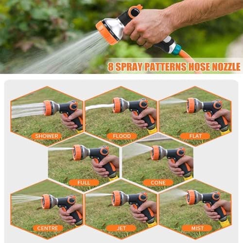 Garden Hose Nozzle Heavy Duty, High Pressure Adjustable 8 Patterns - Thumbnail 4