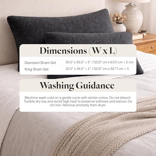Sunday Citizen Snug Sham Set (Set of 2) – Ultra Soft Fluffy Pillow Shams, Decorative Bed Pillow Shams - Signature Snug Fabric, Hypoallergenic, Machine Washable - Standard (20.5" x 26.5") - Coal - Thumbnail 5
